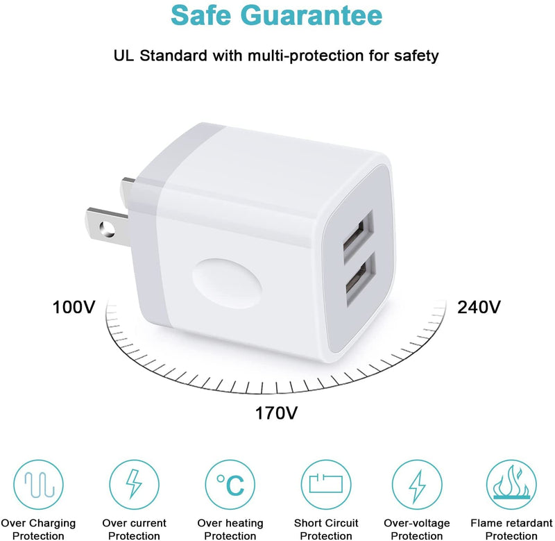 [Australia - AusPower] - USB Wall Charger, Charger Block, Dual USB Charging Cube Block Charger Box, 2.4A Charger Adapter 3 Pack Fast Plug Outlet for iPhone 13 12 11 Pro Max XS XR X SE 8 7 6S Samsung Galaxy S22 S21 S20 Note 20 Natural 