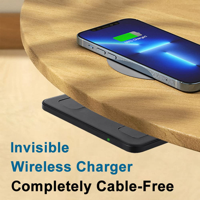 [Australia - AusPower] - 1.97"(50mm) NiiTTER Invisible Wireless Charger, Under Desk Wireless Charger, Hidden Charging Station for iPhone 14/13/12/ Samsung Galaxy S23/S22/S21(Adapter Included) 