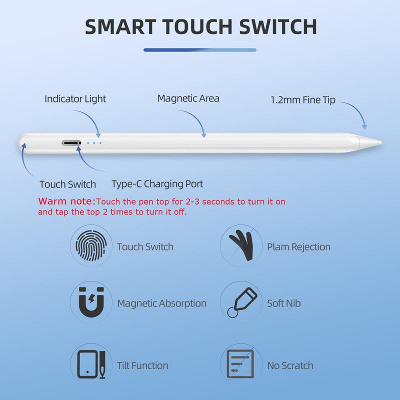[Australia - AusPower] - Stylus Pen for iPad with Palm Rejection,3 Power Indicator Lights,Tilt Sensitive iPad Pencil Compatible (2018-2022)Apple iPad 9th/8th/7th/6th,iPad Pro 11/12.9 in,iPad Air 5th/4th/3rd,iPad Mini 6/5 Gen 