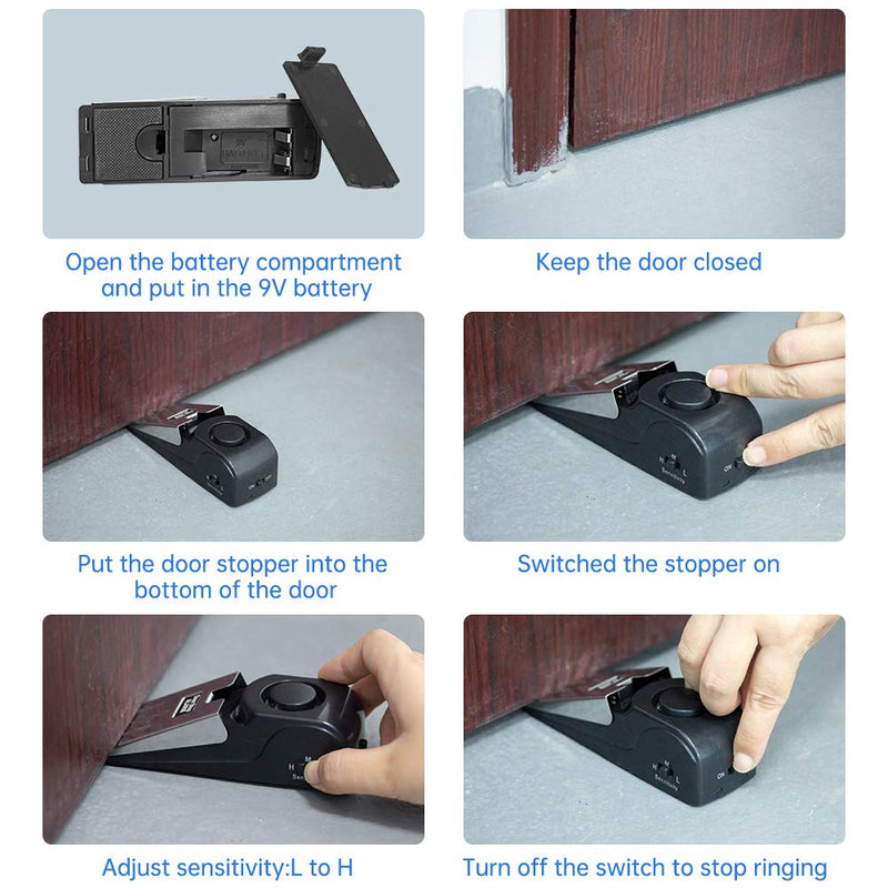 [Australia - AusPower] - Door Stop Alarm 2 Pack , 120 dB Door Stopper Wedge Door Stops Alarm Great for Traveling Hotel Home Security Door Stoppers Safety Tools 
