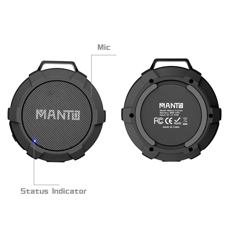 [Australia - AusPower] - Bluetooth Speaker MANTO Cuckoo Portable Wireless Mini Travel Speaker Waterproof Stereo Sound System Support SD Card for Home Shower, Outdoor Sports, Hiking, Camping, Cycling - Grey 