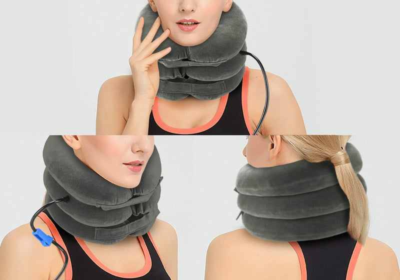 [Australia - AusPower] - RUNZI Cervical Neck Traction Device Inflatable Neck Stretcher, Easy to Use for Chronic Neck and Shoulder Pain Relief Traction Spine Alignment, Neck Cervical Brace Grey 