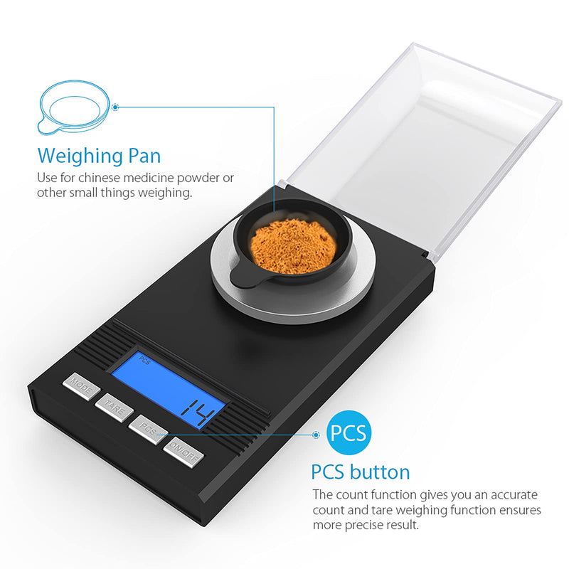 [Australia - AusPower] - Cornesty Digital Milligram Pocket Scale Mini Jewelry Gold Powder Weigh Scales with Calibration Weights Tweezers, Weighing Pans, LCD Display 