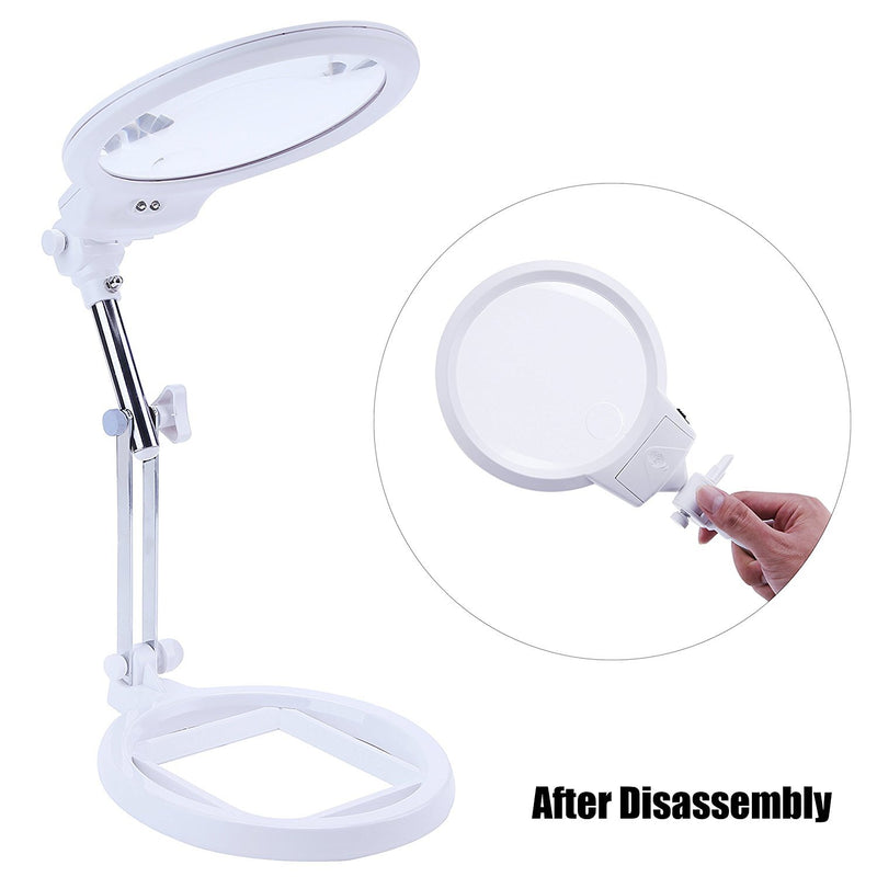 [Australia - AusPower] - Large Magnifier Folding & Hand held 2LED Light Lamp Jumbo 5.5 Inch Lens - Best Hands Free Magnifying Glass for Reading and Jewelry Design etc 