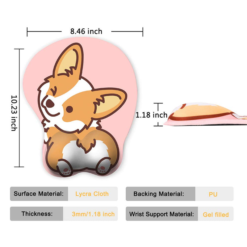 [Australia - AusPower] - HAOCOO Ergonomic Pink Mouse Pad with Wrist Support ,Non-Slip Backing Corgi Anime Cute Gel Mouse Pad Wrist Rest, Easy-Typing and Pain Relief for Gaming Office Computer Laptop(Pink Cute Corgi) Pink Dog 