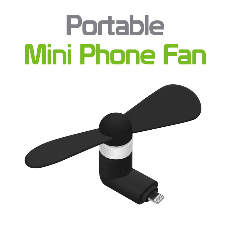 [Australia - AusPower] - Cellet Mini Portable USB Fan Compatible with Apple iPhone 12 Pro Max mini 11 Max XS Max Xr X 8 7 6 5 and All Other Lighting Port - Black 