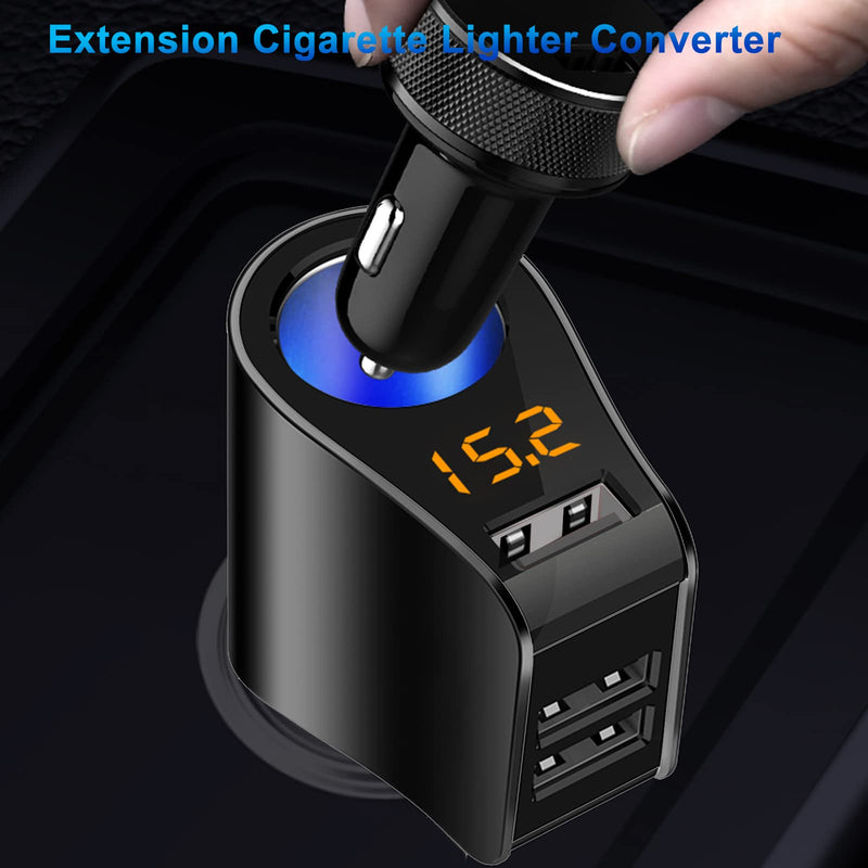 [Australia - AusPower] - Car Charger,Multi USB Cigarette Lighter Adapter,Socket Splitter with 3 USB and Voltage Meter,Compatible with iPhone,iPad,Apple Watch,Airpods,Samsung,LG,HTC,GPS,Android Phone (Black) Black 