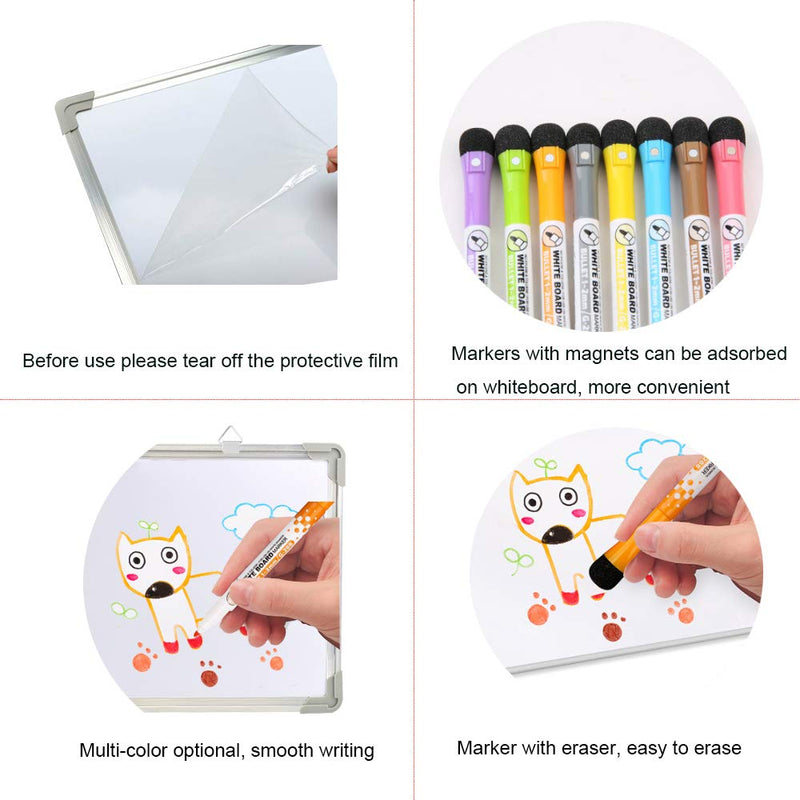 [Australia - AusPower] - Dry Erase White Board 12" x 16" Hanging ,8 Magnetic Markers ，6 Magnets,Portable Writing, Drawing & Planning Small Whiteboard Easy to Clean Wall Whiteboard for Office School, Kids, Home 