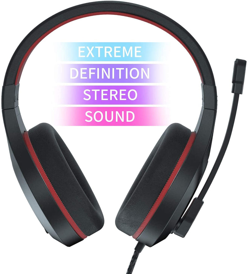 [Australia - AusPower] - Gaming Headset Noise Cancelling Headphones with Microphone Kids and Adults 50mm Neodymium Drivers & 3.5mm Audio Jack Wired Over Ear Stereo Earphones for Online School/PC Game/Travel/Work Red 