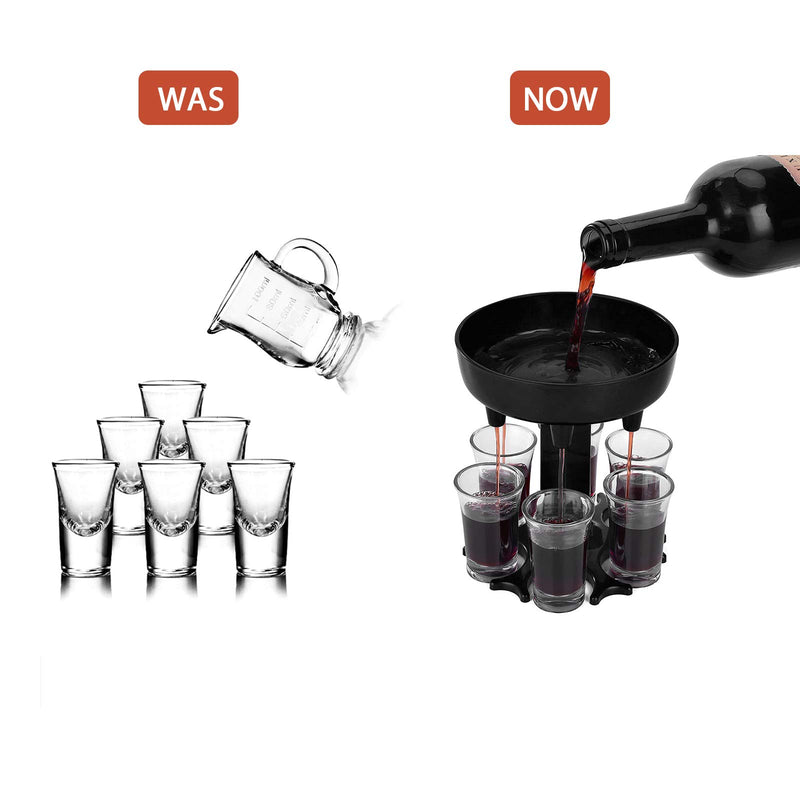 [Australia - AusPower] - 6 Shot Glass Dispenser&Holder,Fill 6 Glasses of Wine at the Same Time,Dispenser For Filling Liquids Convenient Fast-Suitable for Party Christmas Ceception Cocktail Parties,Beer&Wine Separators (Black) Black 