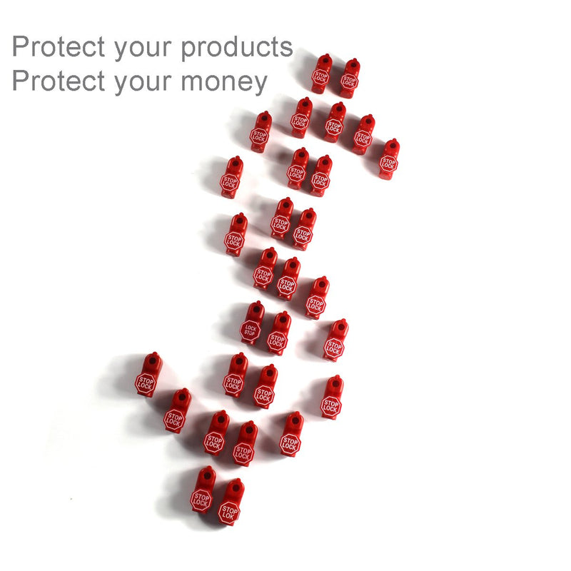[Australia - AusPower] - Peg Hook Stop Lock for Prevent The Sweep Theft of Displayed Products on A Wire Peg, Plastic Red 6mm Security Lock, Retail Shop Anti-Theft Display Slatwall and Pegboard Hook Lock (Red Stop Locks) 