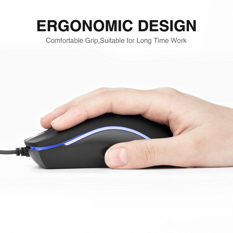 [Australia - AusPower] - Wired Mouse,Rii Computer Mouse with Blue Backlit,USB Mouse with 1600 DPI Levels,Comfortable Grip Ergonomic Optical ,USB Wired Mice Support Windows PC, Laptop,Desktop,Notebook,Chromebook (2PACK) 2PACK 
