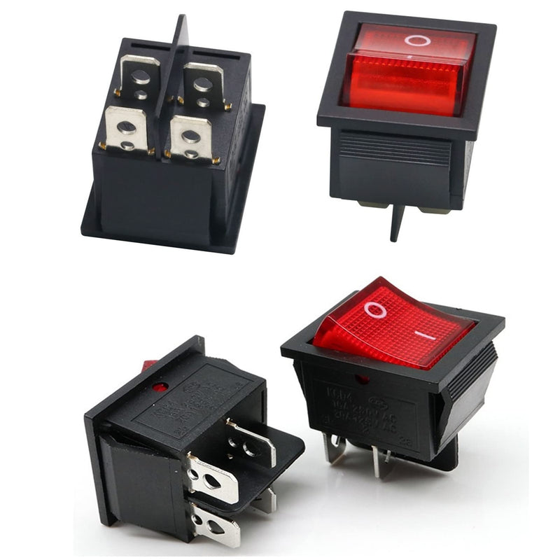 [Australia - AusPower] - 3PCS KCD4 Rocker Switch 16A 250V 20A 125V ON/Off -Red Light Illuminated 4 Pin 2 Position DPST Snap in Boat Rocker Toggle Switch with Wires and Waterproof Silicone Cover 