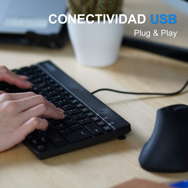 [Australia - AusPower] - Perixx PERIBOARD-426ES Mini Teclado con Cable USB - Negro - QWERTY Español 