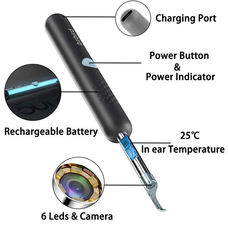 [Australia - AusPower] - BEBIRD Ear Wax Removal Endoscope Otoscope, Earwax Remover Tools, Scope, with 1080P FHD Camera, 6 Led Lights, Wireless Connected, Compatible with iPhone, iPad, Android Smart Phones & Tablets (Black) 