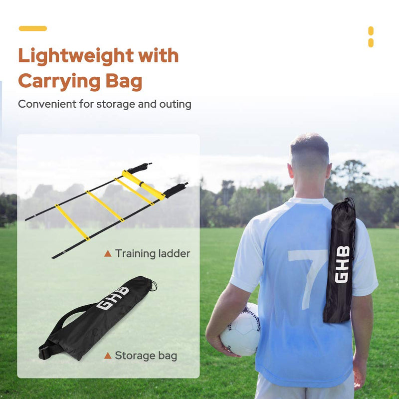 [Australia - AusPower] - GHB Pro Agility Ladder Agility Training Ladder Speed 12 Rung 20ft with Carrying Bag Yellow 