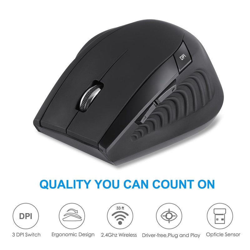 [Australia - AusPower] - AMIR Wireless Optical Mouse, 2.4GHz with Nano Receiver, (1000/1200/1600) Adjustable DPI Levels, with Side Control for PC/Laptop/Desktop - Windows/Mac 