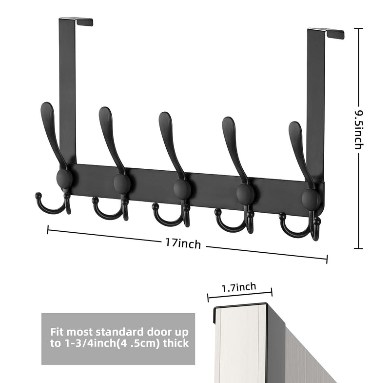 [Australia - AusPower] - Over The Door Hook Heavy Duty Door Hanger Coat Rack with 5 Tri Hangers for Hanging Keys Hats Clothes Umbrellas Towers on Back of Bathroom Bedroom Closet Doors(Black, 1 Pack) Black 