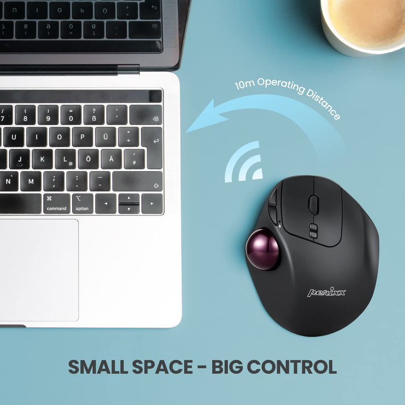 [Australia - AusPower] - Perixx11568 Perimice-717 Wireless Trackball Mouse, Build-in 1.34 Inch Trackball with Pointing Feature, 5 Programmable Buttons, 2 DPI Level, Black 