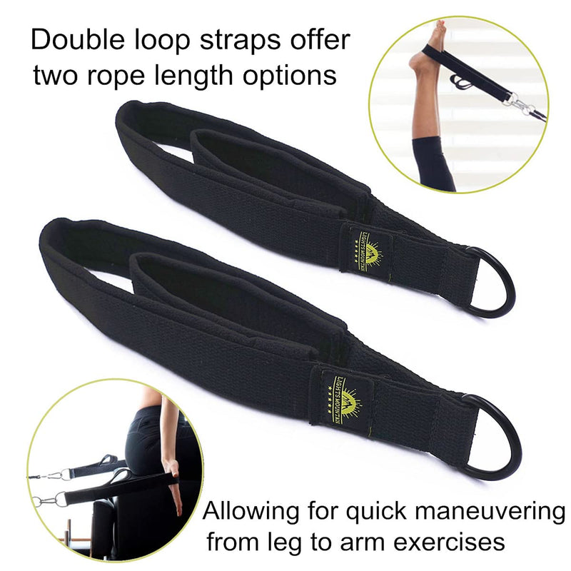 [Australia - AusPower] - Lights Mountain 1 Pair Pilates Double Loop Straps for Reformer, Fitness D-Ring Straps Handle, Yoga Exercise Accessories for Home Gym Workout 