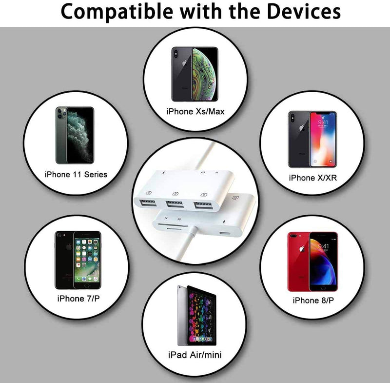 [Australia - AusPower] - USB Camera Adapter,SD Card Reader for iPhone,6 in 1 USB OTG Camera Connection Kits.Compatible with iPhone 13/12/11/X/8/7. Support USB Device and More. 