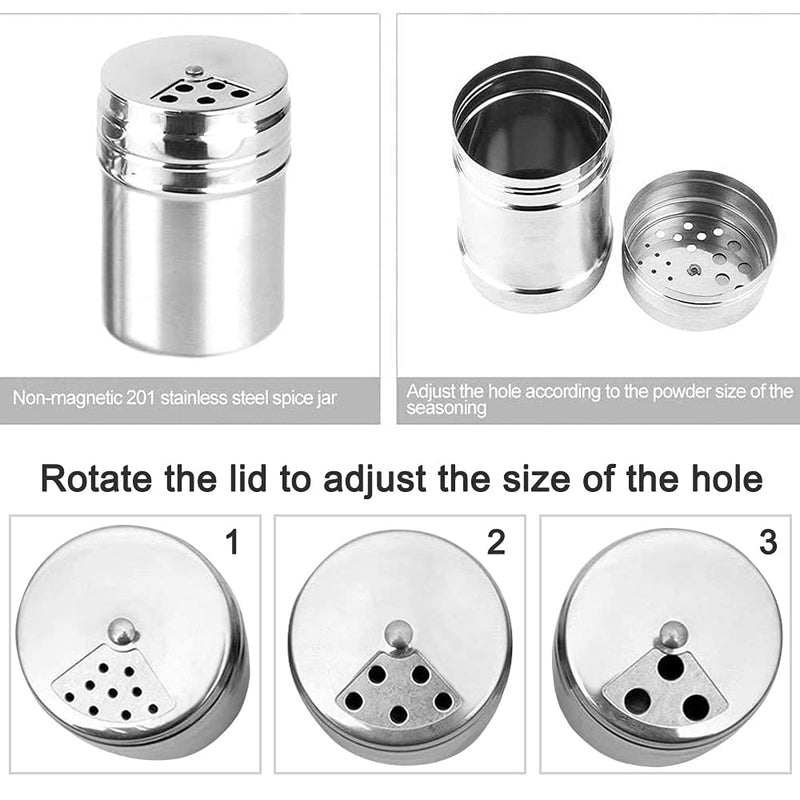 [Australia - AusPower] - Stainless Steel Spice Shaker with Rotating Lids and Travel Bag, Salt And Pepper Shakers Set For Salt Sugar Spice Dry Herb Spice Condiment (6 Pcs ) 