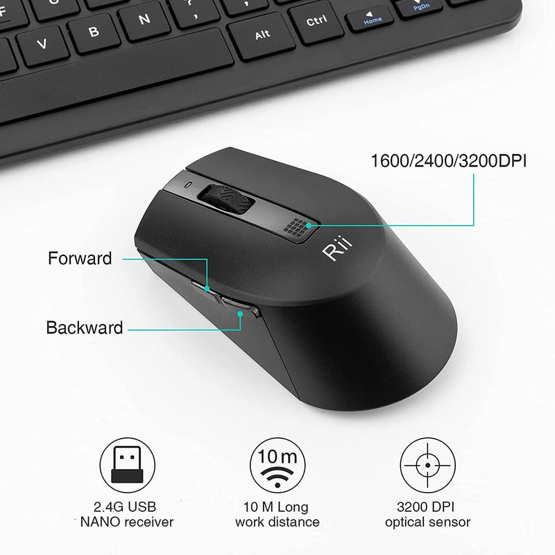 [Australia - AusPower] - Rii RKM709 2.4 Gigahertz Ultra-Slim Wireless Keyboard and Mouse Combo, Multimedia Office Keyboard for PC, Laptop and Desktop,Business Office(Black) Black 
