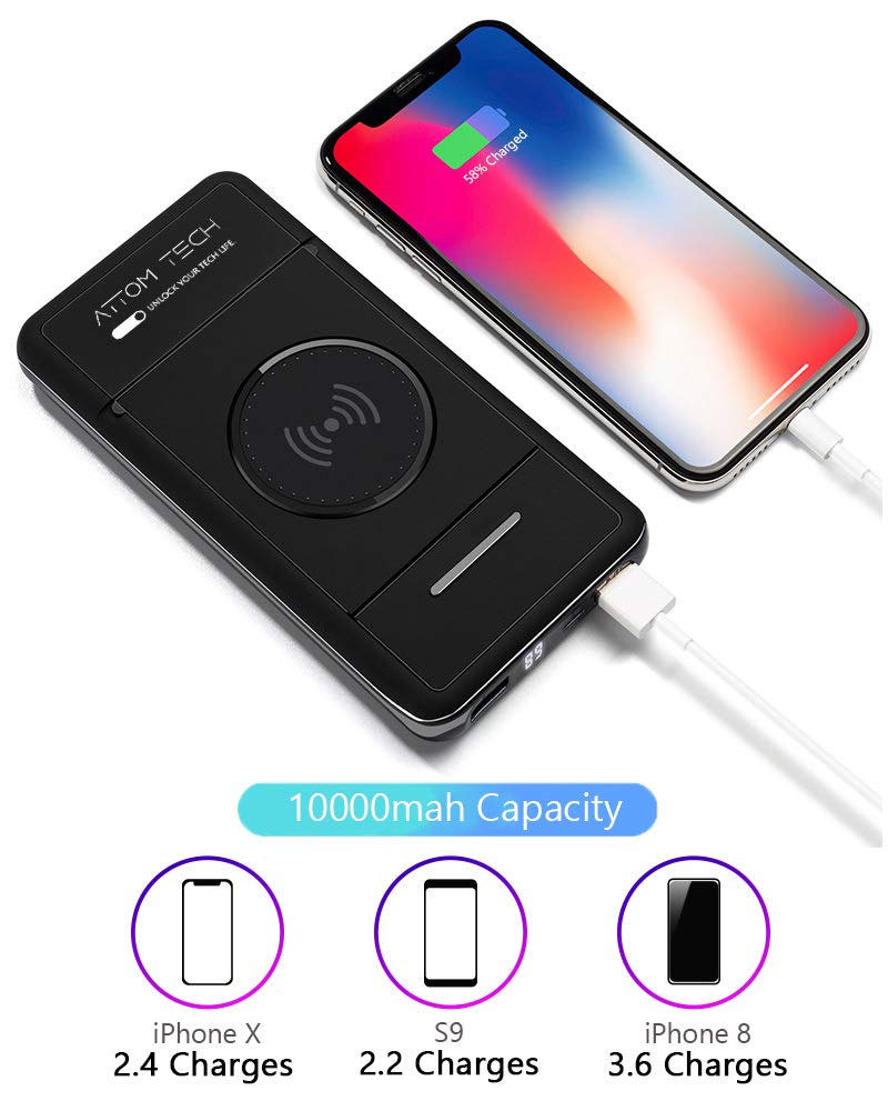 [Australia - AusPower] - Wireless Charger Power Bank with Phone Stand,Tomorotec 10000mAh Qi Wireless External Battery Pack Bank Portable Charger Compatible with Galaxy S8,S7,S6,Edge,iPhone 12,XS,XR,X,8,8 Plus,Nexus,HTC,Nokia 