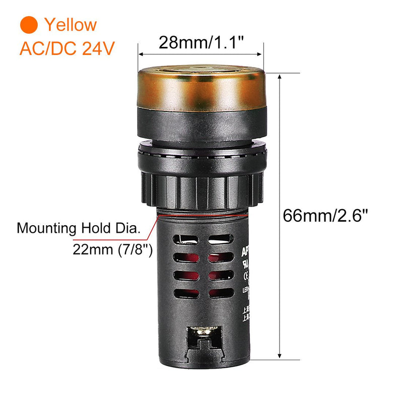 [Australia - AusPower] - uxcell 3Pcs Yellow Indicator Light with Buzzer AC/DC 24V, 22mm Panel Mount Flashing Alarm, for Electrical Control Panel, HVAC, DIY Projects 