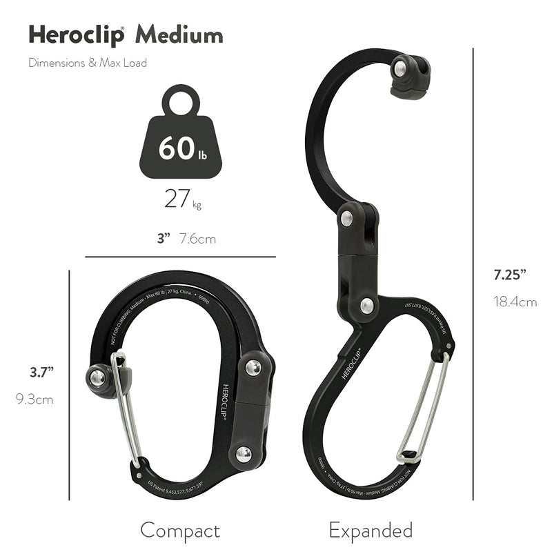 [Australia - AusPower] - HEROCLIP Carabiner Clip and Hook (Medium) for Camping, Backpack, and Garage Medium Black 