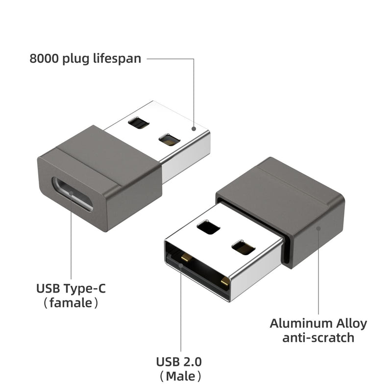 [Australia - AusPower] - USB C to USB Adapter 2 Pack, URELEGAN Type-C Female to USB-A Male Charger Converter for Laptops/PC, Chargers, Power Bank, iPhone 11 12 13 Pro Max Mini, Samsung Galaxy Note 10 20 S20 S21 S22 - Grey 