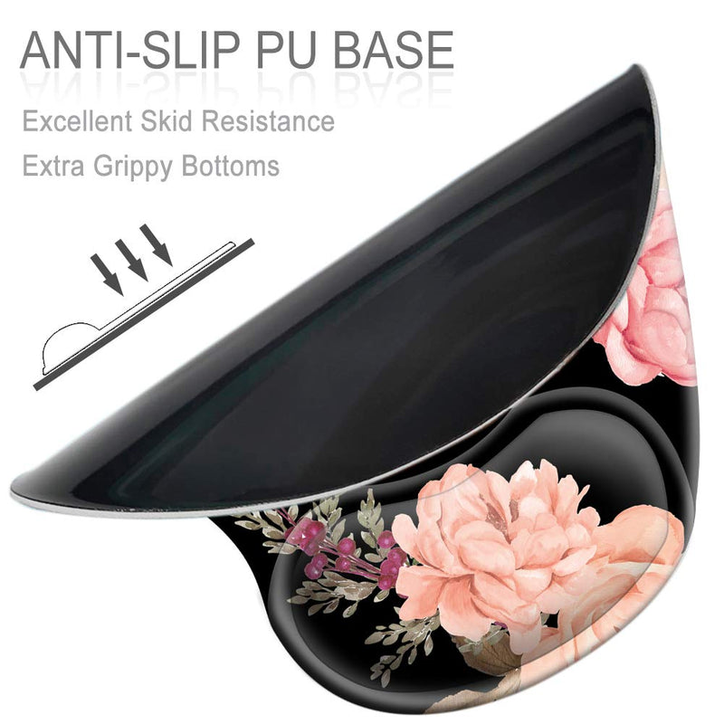 [Australia - AusPower] - Ergonomic Mouse Pad with Gel Wrist Rest Support, HOMKUMY Cute Mouse Pads with Non-Slip Rubber Base Wrist Rest Pad for Home, Office & Travel Easy Typing & Pain Relief, Peony Black 