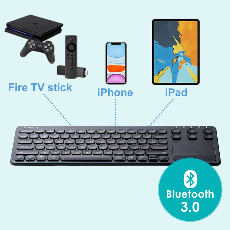 [Australia - AusPower] - SANWA Multi Device Bluetooth Keyboard with Touchpad, Rechargeable Keypad with Trackpad for Laptop Desktop Computer PC iPad/iPhone Tablet, Compatible with MacBook, Windows, Android, iOS, Black 