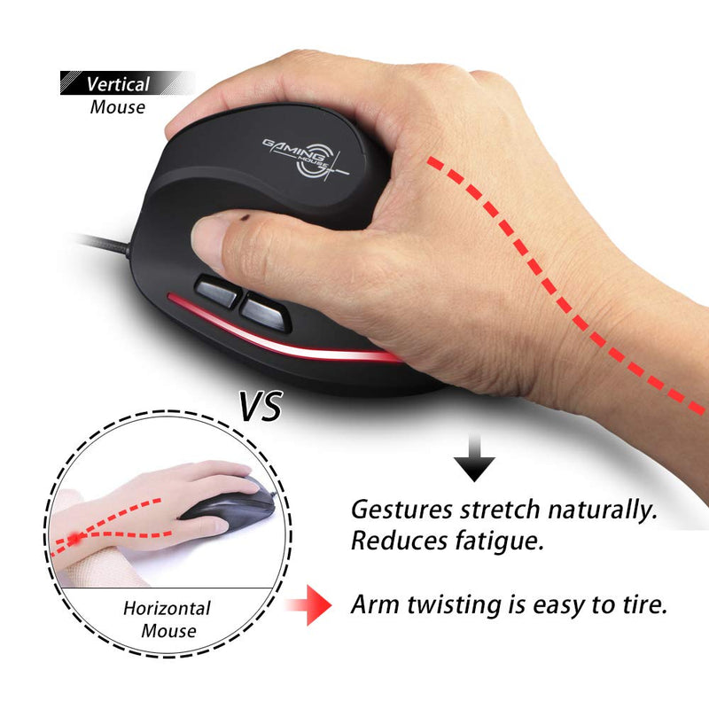 [Australia - AusPower] - Zelotes T20 Vertical Mouse, Wired Ergonomic Mouse, 3200DPI,6 Buttons, LED Optical Mouse Mice for Computer, Laptop, PC – Black 
