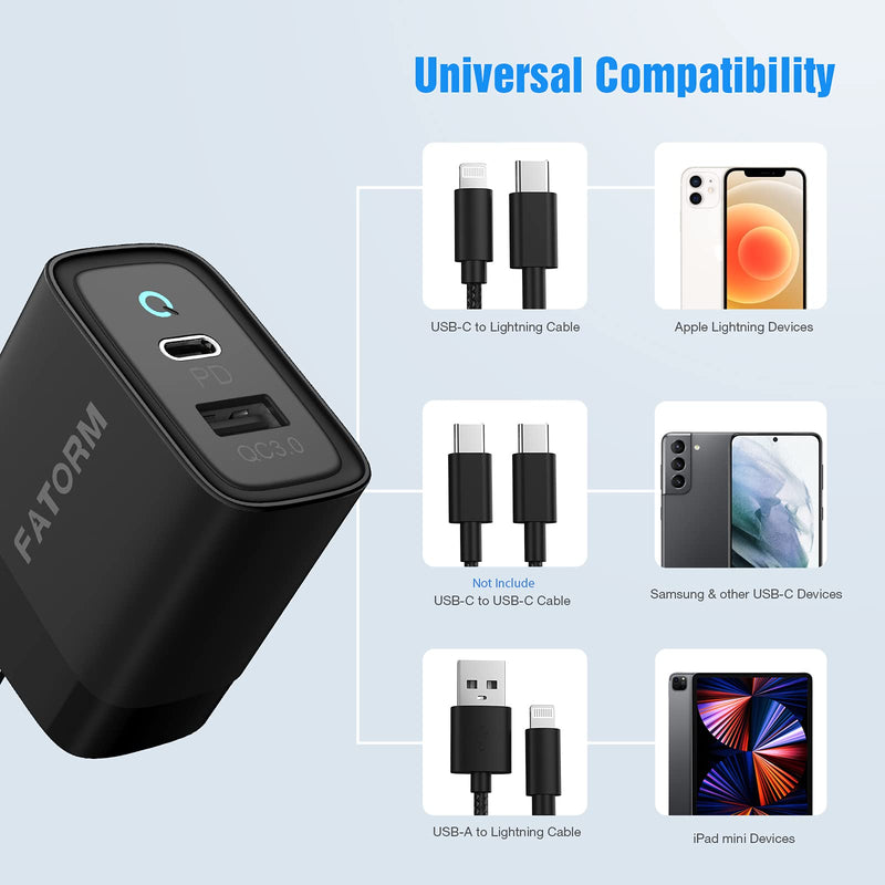 [Australia - AusPower] - [Apple MFi Certified] iPhone Fast Charger, 32W 2 Ports PD/QC3.0 Power Adapter with 2 Pack 6FT Lightning Cables Compatible with iPhone 13/13 Pr 
