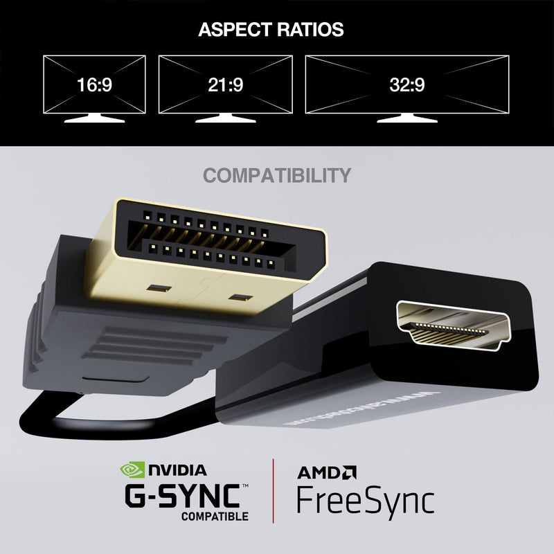 [Australia - AusPower] - Avico DisplayPort 1.2 to HDMI 2.0 Adapter – 4K 60hz HDR – 2K 144hz – 1080P 240hz – 6ft Cable – for Monitors, TVs, PCs, MacBooks, Projectors 