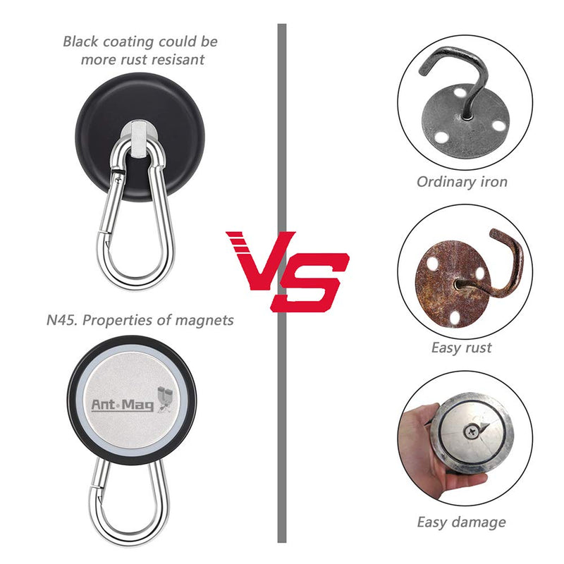 [Australia - AusPower] - Ant Mag Magnetic Hooks 140LBS Heavy Duty Neodymium Magnet with Carabiner Hook for Hanging for Kitchen Cruise Ship Refrigerator Grill Office Locker (2 Pack Black) Small Package 2PCS 