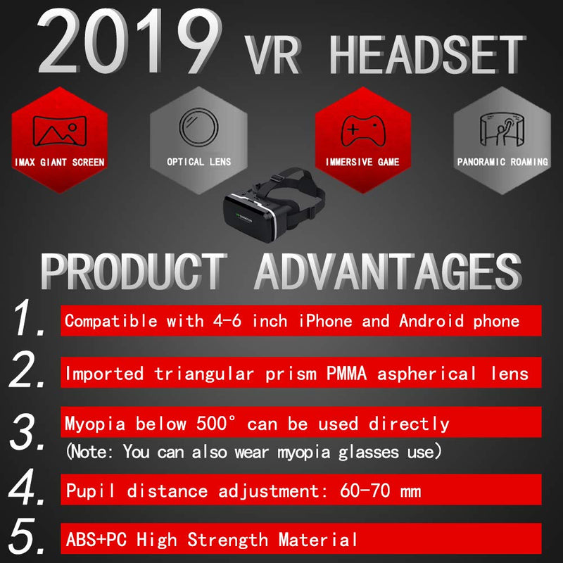 [Australia - AusPower] - VR Headset with Remote Controller,3D Glasses Virtual Reality Headset for VR Games & 3D Movies, VR Headset for iPhone & Android Phone,VR Glasses Suitable for Kids and Adults VR headphone with handle 