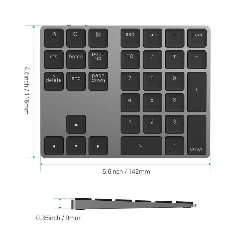 [Australia - AusPower] - Bluetooth Number Pad, Lekvey Aluminum Rechargeable Wireless Numeric Keypad Slim 34-Keys External Numpad Keyboard Data Entry Compatible for Macbook, MacBook Air/Pro, iMac Windows Laptop Surface Pro etc Bluetooth - Black 