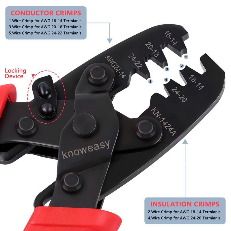 [Australia - AusPower] - Knoweasy Weather Pack Crimp Tool and Molex Crimper Compatible with Deutsch DT Series Stamped or Formed Contact,Molex, Delphi, Amp, Tyco, Harley, PC, Automotive - AWG 24-14 