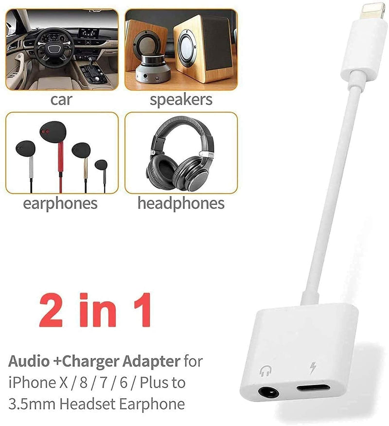 [Australia - AusPower] - Apple MFi Certified Lightning to 3.5mm Headphones Dongle Jack Adapter for iPhone AKAVO 2 in 1 Headphone Adapter and Aux Audio Adapter + Charger Cable Splitter Compatible with iPhone 12 11 XS XR X 8 7 