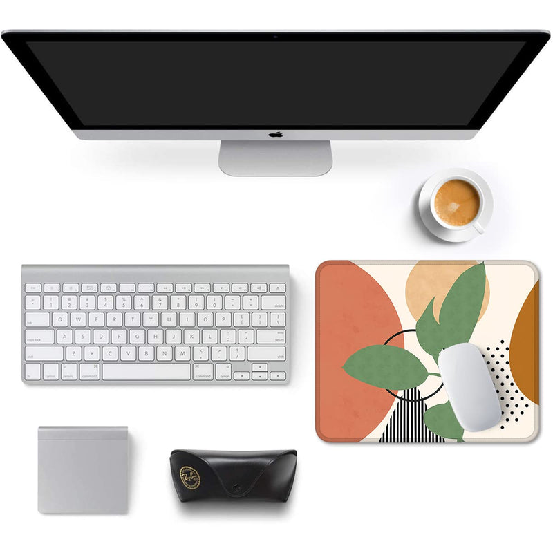 [Australia - AusPower] - Auhoahsil Mouse Pad, Square Boho Anti-Slip Rubber Mousepad with Durable Stitched Edges for Gaming Work Office Laptop Computer Women Men Kids, Cute Custom Pattern, 12" x 9", Modern Abstract Art Leaves 