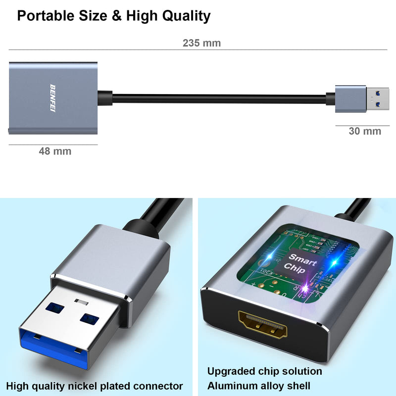 [Australia - AusPower] - BENFEI USB 3.0 to HDMI Adapter, USB 3.0 to HDMI Male to Female Adapter 