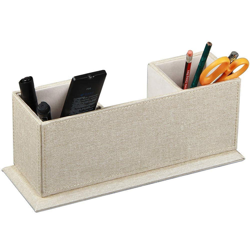 [Australia - AusPower] - Leather Pen Holder 4 Compartments Organizer Pencil Holder Desk Organizers and Accessories,Suitable for Organizing and Storing Pens, Scissors, Rulers, Office Stationery,Remote Control, etc(Cream color) Cream color 