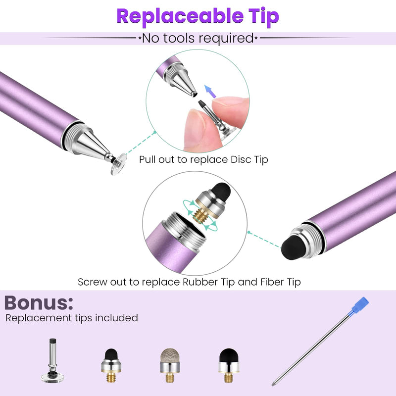 [Australia - AusPower] - Honiha Stylus Pen, Big Diamond Multi-Tips Stylus Pens for Touch Screens Capacitive Stylus Universal Stylist Pen for for iPad iPhone and All Other Tablets & Cell Phones-Purple Purple 