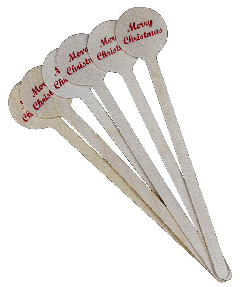 [Australia - AusPower] - Perfect Stix"6"" Wooden Cocktail/Drink Stirrers with Merry Christmas Print - Pack of 50ct" (Cocktail 6 R -XMAS-50) 