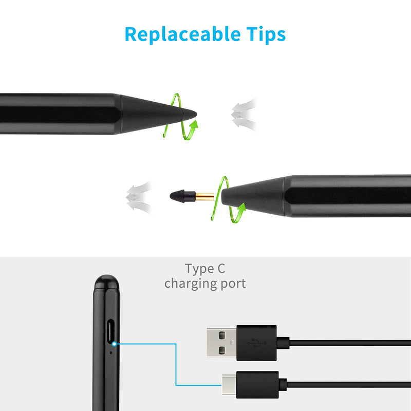 [Australia - AusPower] - iPad Pro 11" Pencil Stylus with 1.5mm Fine Tip Pen Compatible with Apple iPad 11 Pro Pencil,Type C Charge Magnetic to iPad Pro 11 Palm Rejection Drawing Stylus Pen,Black 