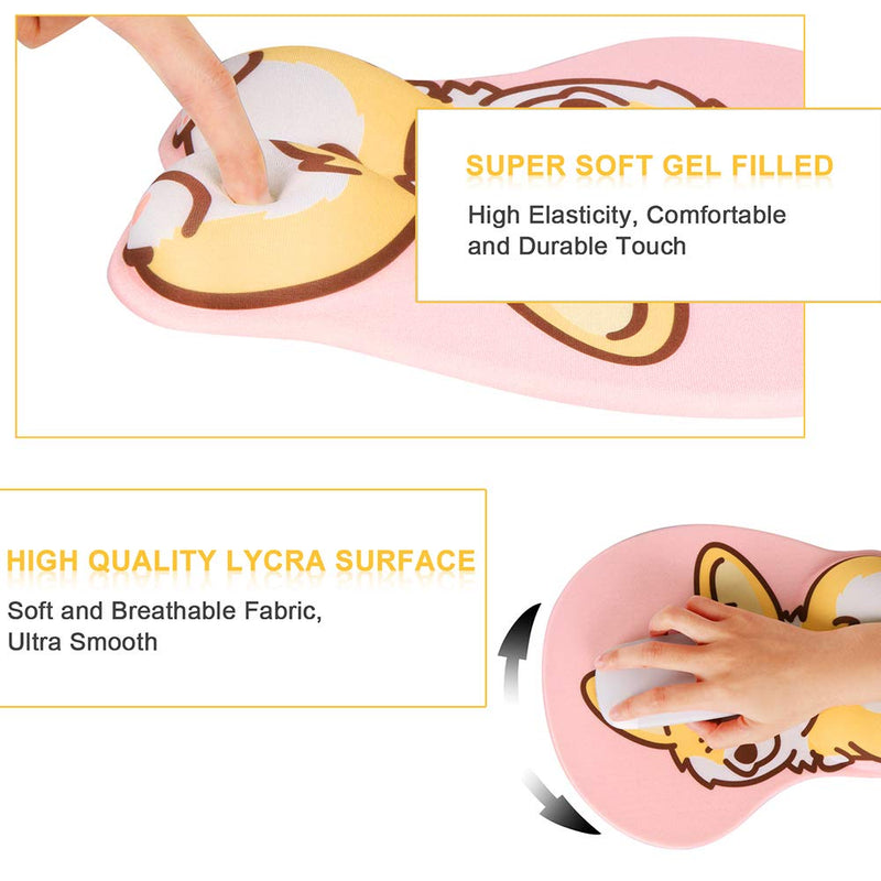[Australia - AusPower] - HAOCOO Ergonomic Pink Mouse Pad with Wrist Support ,Non-Slip Backing Corgi Anime Cute Gel Mouse Pad Wrist Rest, Easy-Typing and Pain Relief for Gaming Office Computer Laptop(Pink Cute Corgi) Pink Dog 