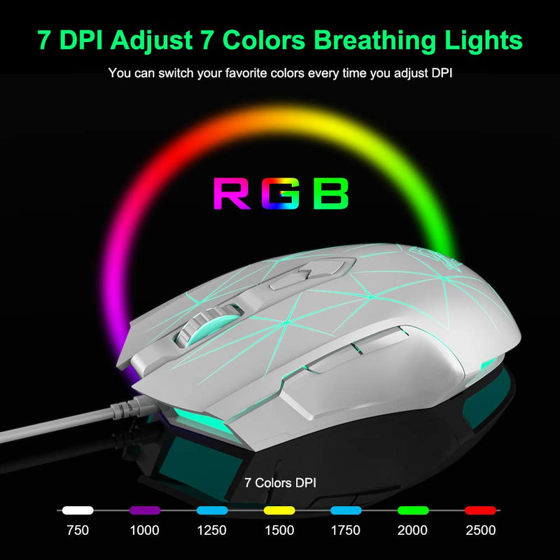 [Australia - AusPower] - RGB Lightweight Gaming Mouse, Programmable 7 Buttons, Ergonomic LED Backlit USB Gamer Mice Computer Laptop PC, for Windows Mac OS Linux, Pink (Star White) star white 