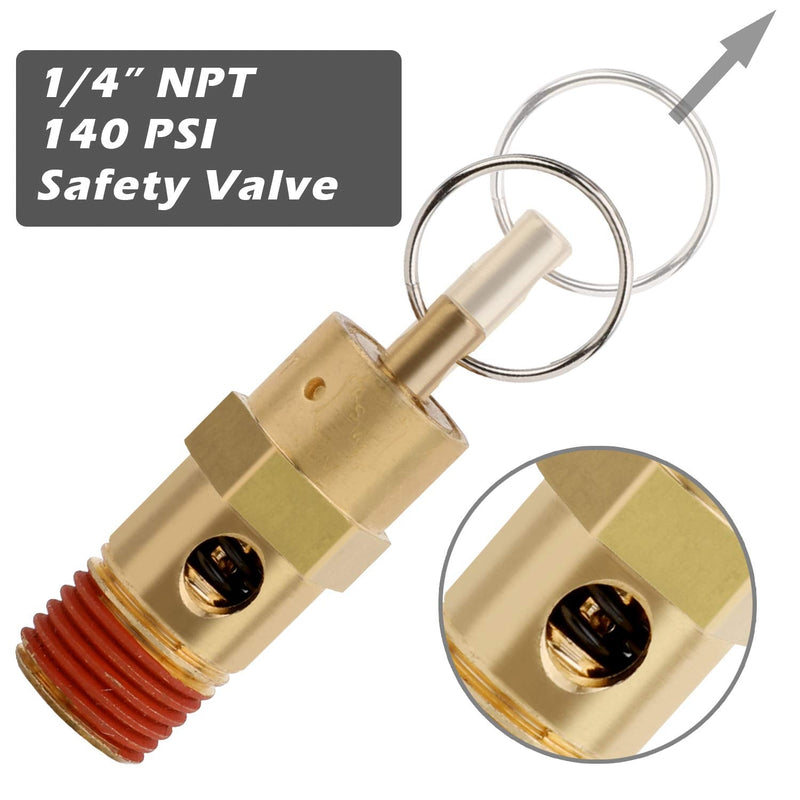 [Australia - AusPower] - Hromee 5 Piece 1/4 Inch Compressor Air Tank Port Fittings Drain Valve Kit with Solid Brass Hex Head Plugs Winged Style and Twist Style Petcock 140 PSI Safety Valve 